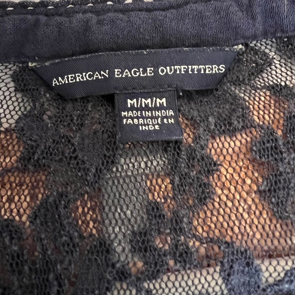 American Eagle Navy Lace Blouse Size Medium Whimsigoth Whimsy Goth - Picture 5 of 6